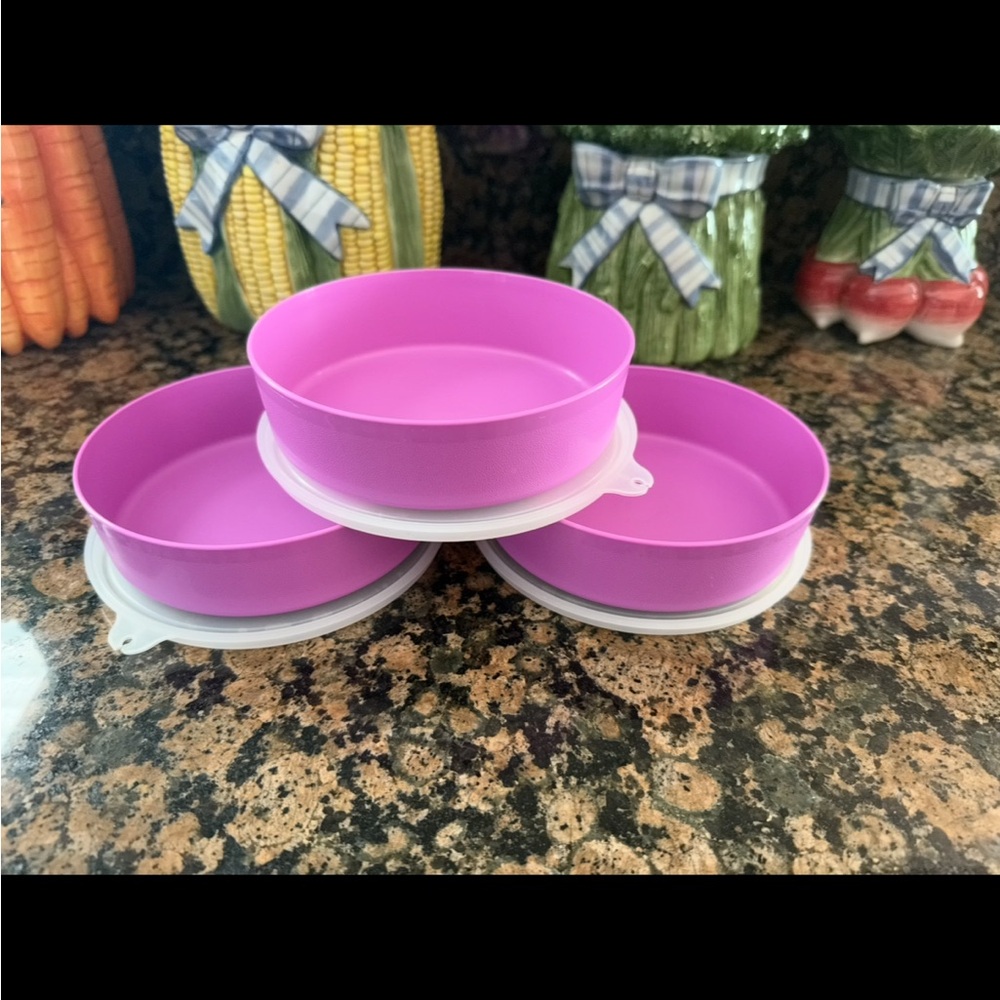 New Tupperware Set of Three 1.5 Cup purple containers with lids